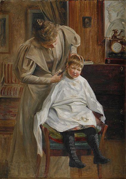 Robert Lundberg Mother cutting the hair Germany oil painting art